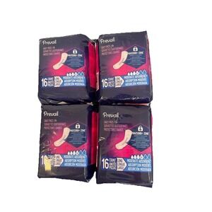 Prevail Daily Pads Moderate Absorbency Long Pads NEW 4 Packs of 16ct =Total 64